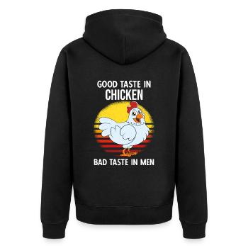 Lustiger Hühner Spruch Huhn - Unisex Premium Bio Zip Hoodie - Schwarz - Hinten - Nico (187cm)
