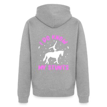 Voltigieren Reiten Dressurreiten - Unisex Premium Bio Zip Hoodie - Grau meliert - Hinten - Nico (187cm)