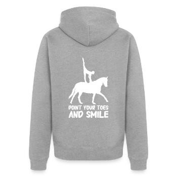 Voltigieren Reiten Dressurreiten - Unisex Premium Bio Zip Hoodie - Grau meliert - Hinten - Nico (187cm)