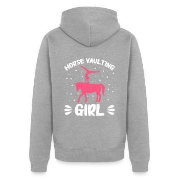 Voltigieren Reiten Dressurreiten - Unisex Premium Bio Zip Hoodie - Grau meliert - Hinten - Nico (187cm)