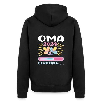 Oma 2024 werdende Oma 2024 Loading - Unisex Premium Bio Zip Hoodie - Schwarz - Hinten - Nico (187cm)