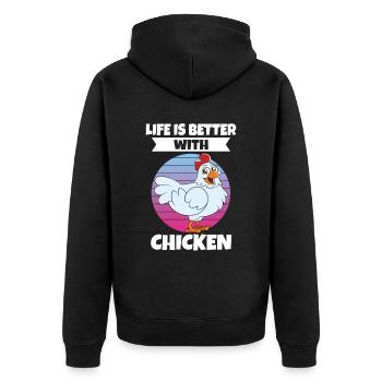 Lustiger Hühner Spruch Huhn - Unisex Premium Bio Zip Hoodie - Schwarz - Hinten - Nico (187cm)