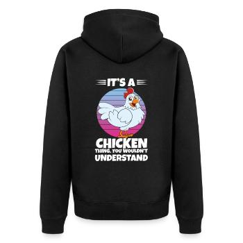 Lustiger Hühner Spruch Huhn - Unisex Premium Bio Zip Hoodie - Schwarz - Hinten - Nico (187cm)