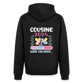 Cousine werden Cousine 2024 - Unisex Premium Bio Zip Hoodie - Schwarz - Hinten - Nico (187cm)