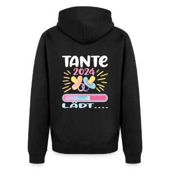 Tante 2024 Loading Tante werden 2024 - Unisex Premium Bio Zip Hoodie - Schwarz - Hinten - Nico (187cm)