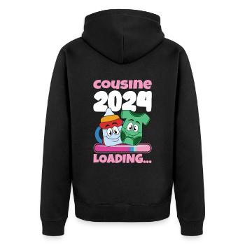 Cousine werden Cousine 2024 - Unisex Premium Bio Zip Hoodie - Schwarz - Hinten - Nico (187cm)