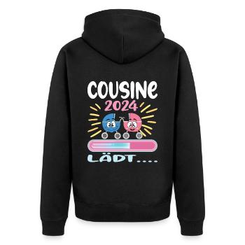 Cousine werden Cousine 2024 - Unisex Premium Bio Zip Hoodie - Schwarz - Hinten - Nico (187cm)