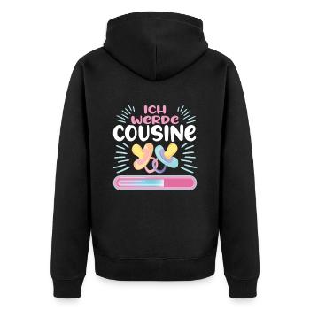 Cousine werden Cousine 2024 - Unisex Premium Bio Zip Hoodie - Schwarz - Hinten - Nico (187cm)
