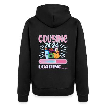 Cousine werden Cousine 2024 - Unisex Premium Bio Zip Hoodie - Schwarz - Hinten - Nico (187cm)