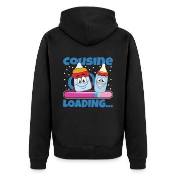 Cousine werden Cousine 2024 - Unisex Premium Bio Zip Hoodie - Schwarz - Hinten - Nico (187cm)