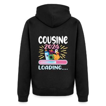 Cousine werden Cousine 2024 - Unisex Premium Bio Zip Hoodie - Schwarz - Hinten - Nico (187cm)