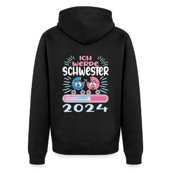 Schwester werden Schwester 2024 - Unisex Premium Bio Zip Hoodie - Schwarz - Hinten - Nico (187cm)