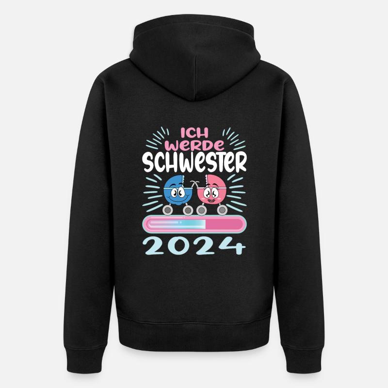 Schwester werden Schwester 2024 - Unisex Premium Bio Zip Hoodie - Schwarz