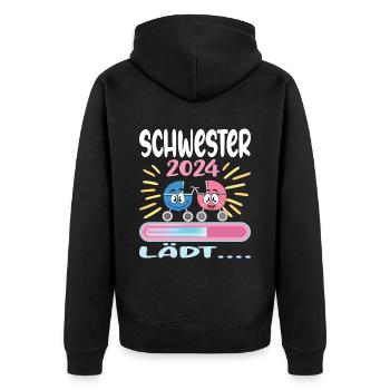 Schwester werden Schwester 2024 - Unisex Premium Bio Zip Hoodie - Schwarz - Hinten - Nico (187cm)