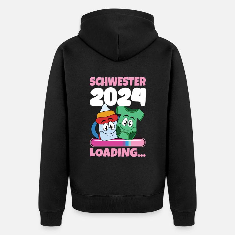 Schwester werden Schwester 2024 - Unisex Premium Bio Zip Hoodie - Schwarz