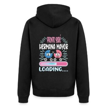 Schwester 2024 Hermana Mayor 2024 - Unisex Premium Bio Zip Hoodie - Schwarz - Hinten - Nico (187cm)