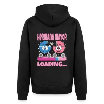 Schwester 2024 Hermana Mayor 2024 - Unisex Premium Bio Zip Hoodie - Schwarz - Hinten - Nico (187cm)