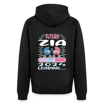 Zia 2024 Loading Tante 2024 - Unisex Premium Bio Zip Hoodie - Schwarz - Hinten - Nico (187cm)
