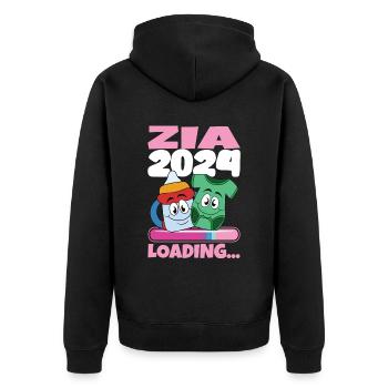 Zia 2024 Loading Tante 2024 - Unisex Premium Bio Zip Hoodie - Schwarz - Hinten - Nico (187cm)