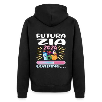 Zia 2024 Loading Tante 2024 - Unisex Premium Bio Zip Hoodie - Schwarz - Hinten - Nico (187cm)