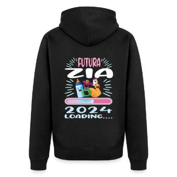 Zia 2024 Loading Tante 2024 - Unisex Premium Bio Zip Hoodie - Schwarz - Hinten - Nico (187cm)