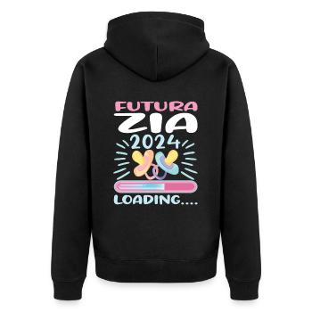Zia 2024 Loading Tante 2024 - Unisex Premium Bio Zip Hoodie - Schwarz - Hinten - Nico (187cm)