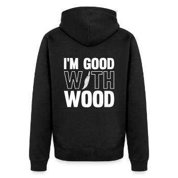 Holz schintzen Holzschnitzerei - Unisex Premium Bio Zip Hoodie - Schwarz - Hinten - Nico (187cm)