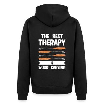 Holz schintzen Holzschnitzerei - Unisex Premium Bio Zip Hoodie - Schwarz - Hinten - Nico (187cm)