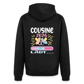 Cousine werden Cousine 2024 - Unisex Premium Bio Zip Hoodie - Schwarz - Hinten - Nico (187cm)