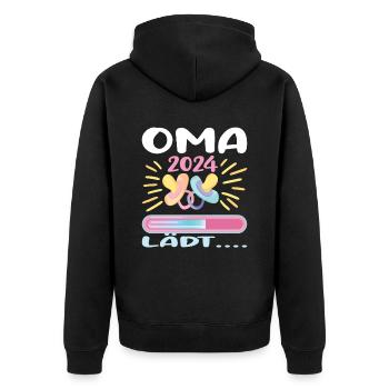 Oma 2024 werdende Oma 2024 Loading - Unisex Premium Bio Zip Hoodie - Schwarz - Hinten - Nico (187cm)