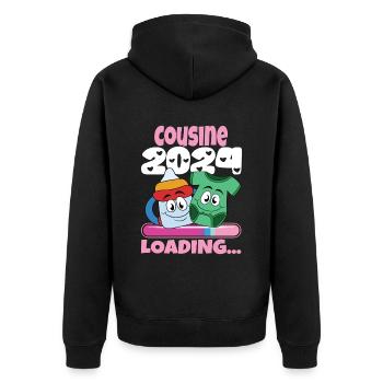 Cousine werden Cousine 2024 - Unisex Premium Bio Zip Hoodie - Schwarz - Hinten - Nico (187cm)