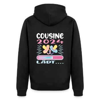 Cousine werden Cousine 2024 - Unisex Premium Bio Zip Hoodie - Schwarz - Hinten - Nico (187cm)
