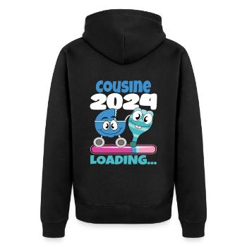Cousine werden Cousine 2024 - Unisex Premium Bio Zip Hoodie - Schwarz - Hinten - Nico (187cm)