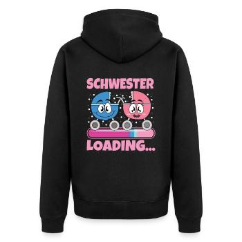 Schwester werden Schwester 2024 - Unisex Premium Bio Zip Hoodie - Schwarz - Hinten - Nico (187cm)