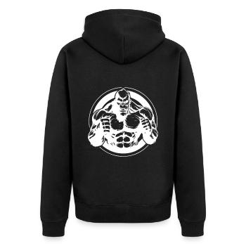 Gorilla Muskeln Workout Fitness - Unisex Premium Bio Zip Hoodie - Schwarz - Hinten - Nico (187cm)