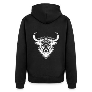 Bulle Kopf Stier Taurus - Unisex Premium Bio Zip Hoodie - Schwarz - Hinten - Nico (187cm)