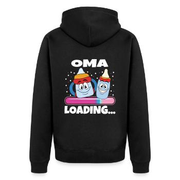 Oma 2024 werdende Oma 2024 Loading - Unisex Premium Bio Zip Hoodie - Schwarz - Hinten - Nico (187cm)