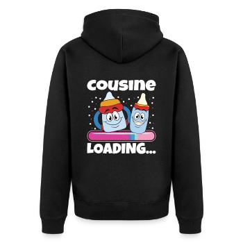 Cousine werden Cousine 2024 - Unisex Premium Bio Zip Hoodie - Schwarz - Hinten - Nico (187cm)