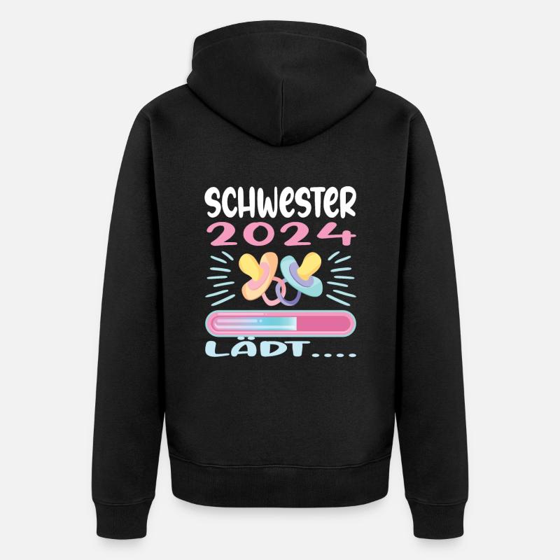 Schwester werden Schwester 2024 - Unisex Premium Bio Zip Hoodie - Schwarz