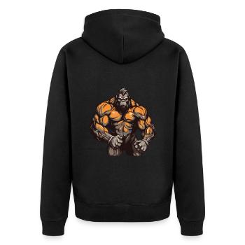 Gorilla Gym Bodybuilding Muskeln Beast - Unisex Premium Bio Zip Hoodie - Schwarz - Hinten - Nico (187cm)