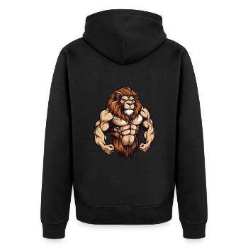 Löwe Bodybuilding Fitness Martial Arts MMA - Unisex Premium Bio Zip Hoodie - Schwarz - Hinten - Nico (187cm)