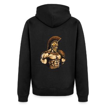 Spartaner Gladiator Muskeln Sparta 300 - Unisex Premium Bio Zip Hoodie - Schwarz - Hinten - Nico (187cm)