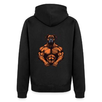 Hund Muskeln Fitness Martial Arts MMA - Unisex Premium Bio Zip Hoodie - Schwarz - Hinten - Nico (187cm)