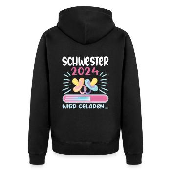 Schwester werden Schwester 2024 - Unisex Premium Bio Zip Hoodie - Schwarz - Hinten - Nico (187cm)