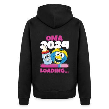 Oma 2024 werdende Oma 2024 Loading - Unisex Premium Bio Zip Hoodie - Schwarz - Hinten - Nico (187cm)