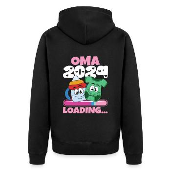 Oma 2024 werdende Oma 2024 Loading - Unisex Premium Bio Zip Hoodie - Schwarz - Hinten - Nico (187cm)