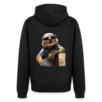 Sloth, Morning Grouch, Loafer, Cute Sloths - Unisex Premium Organic Zip Hoodie - black - Back - Nico (187cm)
