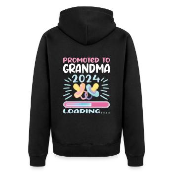 Oma 2024 werdende Oma 2024 Loading - Unisex Premium Bio Zip Hoodie - Schwarz - Hinten - Nico (187cm)