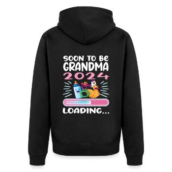Oma 2024 werdende Oma 2024 Loading - Unisex Premium Bio Zip Hoodie - Schwarz - Hinten - Nico (187cm)