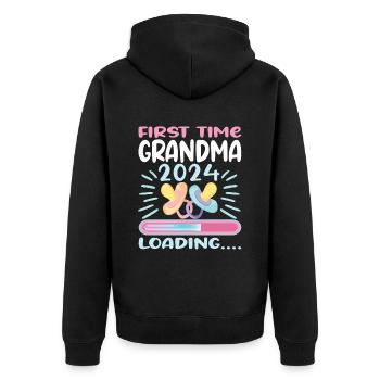 Oma 2024 werdende Oma 2024 Loading - Unisex Premium Bio Zip Hoodie - Schwarz - Hinten - Nico (187cm)